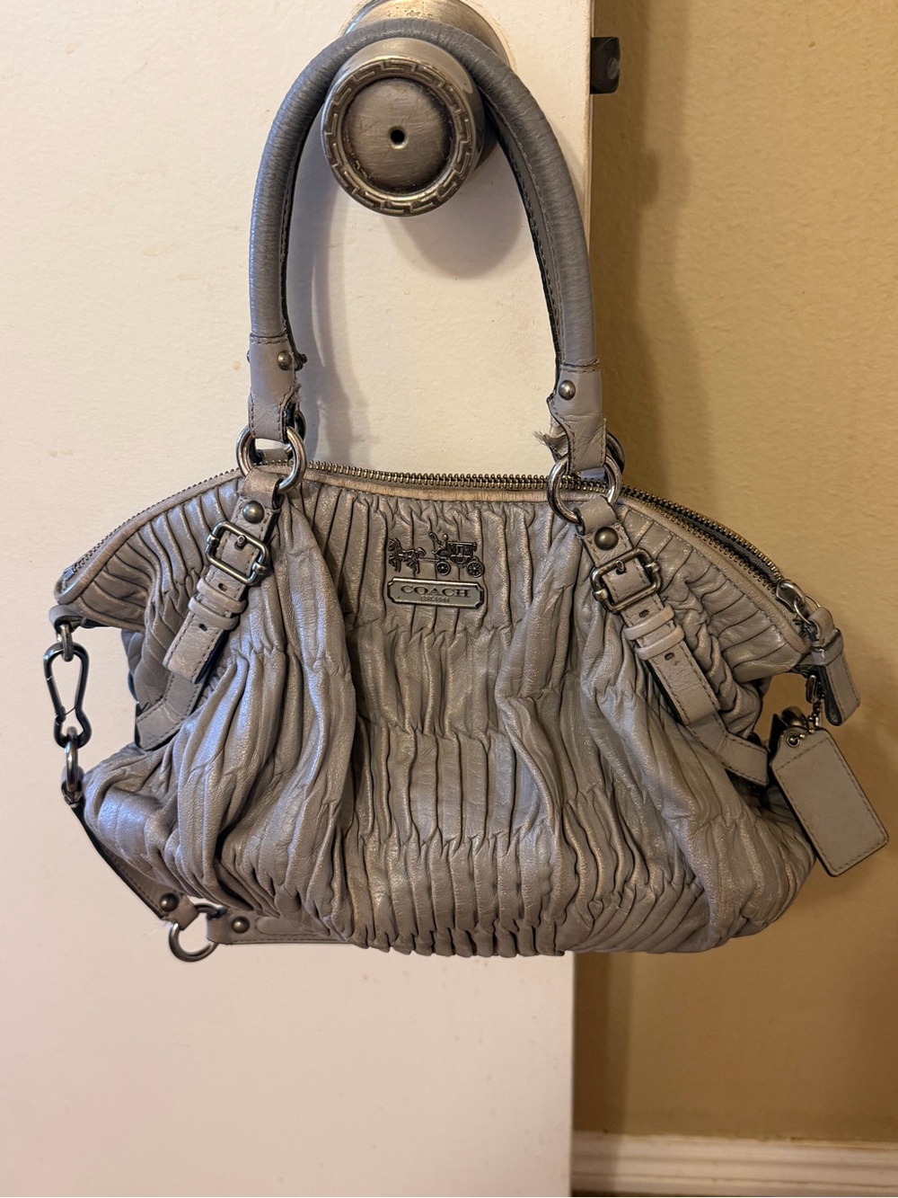 Coach Silver Gray Gathered Leather Shoulder Bag